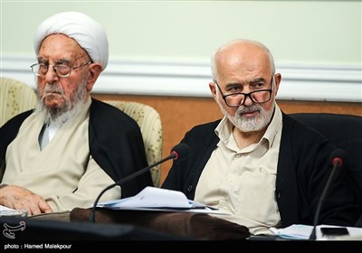 احمد توکلی و آیت‌الله امینی در جلسه مجمع تشخیص مصلحت نظام