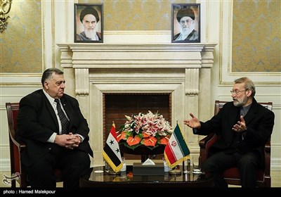 دیدار حموده یوسف صباغ رئیس مجلس سوریه با علی لاریجانی رئیس مجلس شورای اسلامی