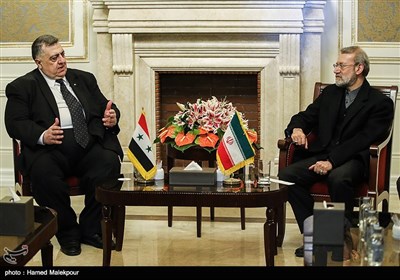 دیدار حموده یوسف صباغ رئیس مجلس سوریه با علی لاریجانی رئیس مجلس شورای اسلامی