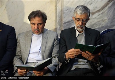 غلامعلی حدادعادل و عباس آخوندی وزیر راه و شهرسازی در مراسم بزرگداشت جانباختگان نفتکش سانچی