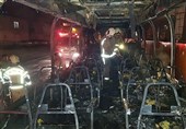 آتش گرفتن ناگهانی یک اتوبوس در شهرری + تصاویر