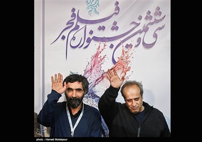 حمید نعمت‌الله کارگردان و هادی مقدم‌دوست نویسنده در نشست خبری فیلم شعله‌ور - سی‌وششمین جشنواره فیلم فجر