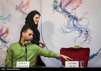 لیلا حاتمی بازیگر و پیمان معادی کارگردان در نشست خبری فیلم "بمب یک عاشقانه" - سی‌وششمین جشنواره فیلم فجر