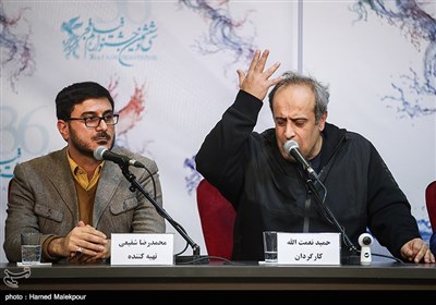 حمید نعمت‌الله کارگردان و محمدرضا شفیعی تهیه‌کننده در نشست خبری فیلم شعله‌ور - سی‌وششمین جشنواره فیلم فجر