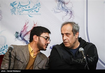 حمید نعمت‌الله کارگردان و محمدرضا شفیعی تهیه‌کننده در نشست خبری فیلم شعله‌ور - سی‌وششمین جشنواره فیلم فجر