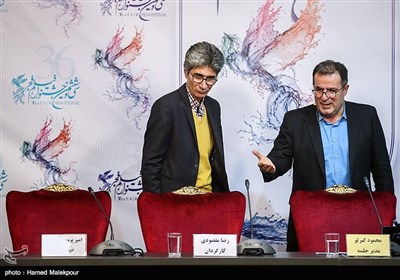 رضا مقصودی کارگردان در نشست خبری فیلم خجالت نکش - سی‌وششمین جشنواره فیلم فجر