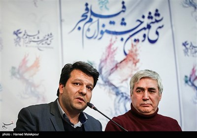 ابراهیم حاتمی‌کیا کارگردان و محمد خزاعی تهیه‌کننده در نشست خبری فیلم به وقت شام - سی‌وششمین جشنواره فیلم فجر