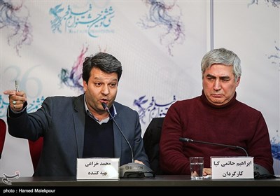 ابراهیم حاتمی‌کیا کارگردان و محمد خزاعی تهیه‌کننده در نشست خبری فیلم به وقت شام - سی‌وششمین جشنواره فیلم فجر