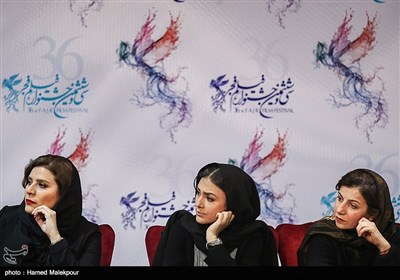 لیلی رشیدی، هدی زین‌العابدین و سحر دولتشاهی در نشست خبری فیلم عرق سرد - سی‌وششمین جشنواره فیلم فجر