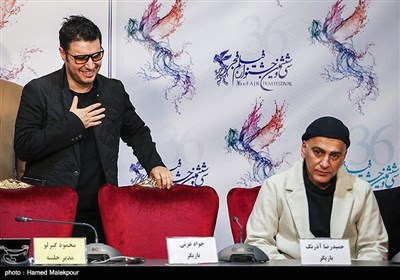 حمیدرضا آذرنگ و جواد عزتی در نشست خبری فیلم تنگه ابوقریب - سی‌وششمین جشنواره فیلم فجر