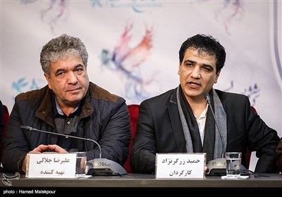 حمید زرگرنژاد کارگردان و علیرضا جلالی تهیه‌کننده در نشست خبری فیلم ماهورا - سی‌وششمین جشنواره فیلم فجر