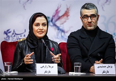 پژمان جمشیدی و مریلا زارعی در نشست خبری فیلم سوء تفاهم - سی‌وششمین جشنواره فیلم فجر