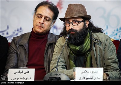 مسعود سلامی مدیر فیلمبرداری و علی فوقانی فیلمنامه‌نویس در نشست خبری فیلم مصادره - سی‌وششمین جشنواره فیلم فجر