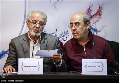 کمال تبریزی و حسن خجسته در نشست اعلام نامزدهای سی‌وششمین جشنواره فیلم فجر