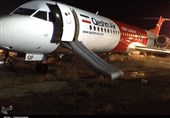 فیلم فرود بدون چرخ هواپیمای قشم‎ایر در فرودگاه مشهد