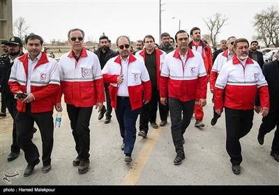 بازدید محمود محمدی‌نسب دبیرکل جمعیت هلال احمر از مانور بهداشت و درمان اضطراری هلال احمر - ورامین