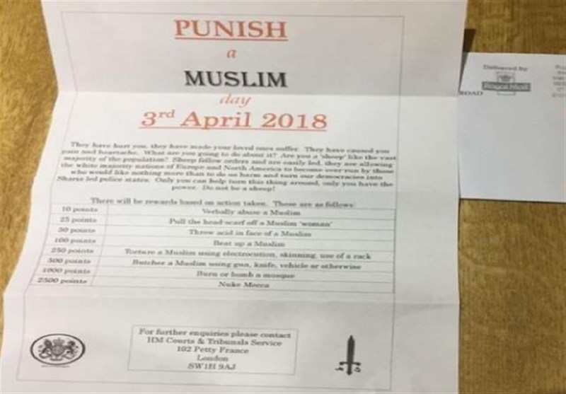 انتشار نامه تهدیدآمیز علیه مسلمانان در بریتانیا