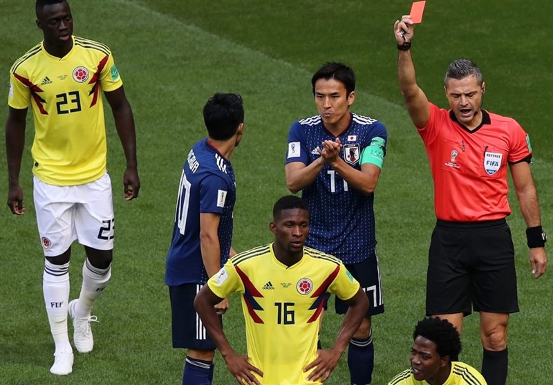 جام جهانی 2018| تساوی کلمبیا و ژاپن در پایان نیمه نخست یک بازی پرحاشیه/ اولین کارت قرمز را سانچس گرفت