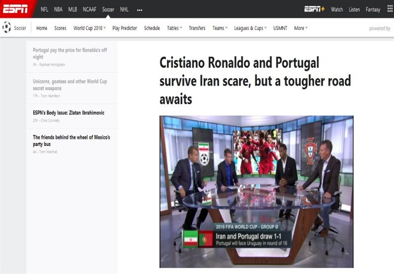 جام جهانی 2018| روایت ESPN‌ از شبی که ایران وحشت به جان پرتغال و رونالدو انداخت/ تشکر و تجلیل مارکا و نمره‌ بالای Whoscored برای بیرانوند