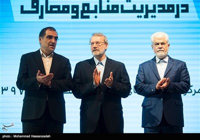  علی لاریجانی رئیس مجلس و حسن قاضی زاده هاشمی وزیر بهداشت