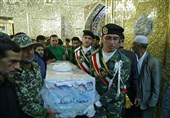 پیکر شهید حادثه تروریستی اهواز در حرم رضوی تشییع شد