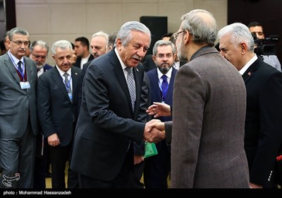 دیدار هیئت همراه رئیس مجلس ملی ترکیه با علی لاریجانی رئیس مجلس شورای اسلامی