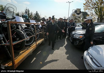 بازدید سردار حسین رحیمی فرمانده پلیس پایتخت از توقیف موتورسیکلت و خودروهای متخلف و هنجارشکن