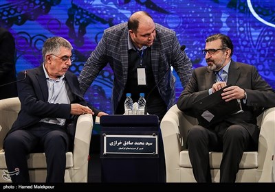 صادق خرازی دبیرکل حزب ندای ایرانیان و غلامحسین کرباسچی