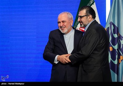صادق خرازی دبیرکل حزب ندای ایرانیان و محمدجواد ظریف وزیر امور خارجه