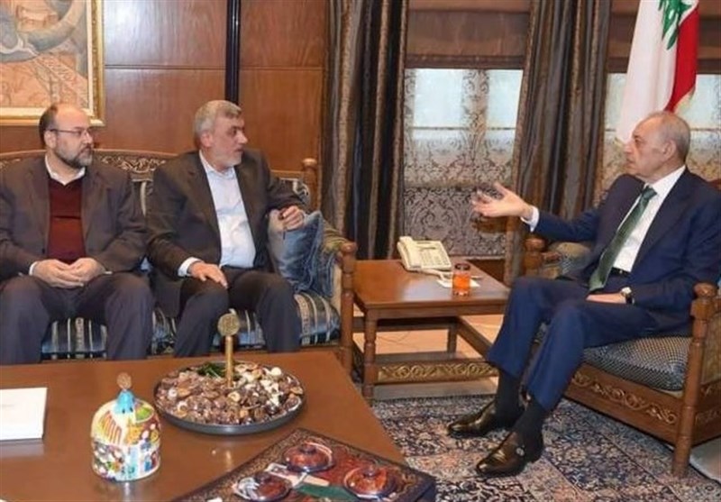 دیدار هیئت اعزامی جنبش حماس با رئیس پارلمان لبنان