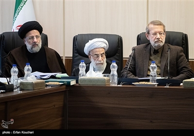 علی لاریجانی , آیت الله احمد جنتی و حجت الاسلام ابراهیم رئیسی در جلسه مجمع تشخیص مصلحت نظام
