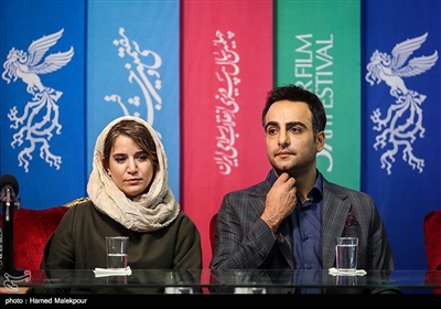 حامد کمیلی و ستاره پسیانی بازیگران فیلم جمشیدیه در نشست خبری - سی‌وهفتمین جشنواره فیلم فجر