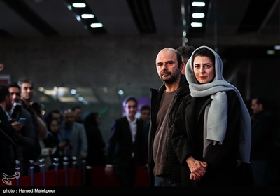 لیلا حاتمی و همسرش علی مصفا بازیگران فیلم مردی بدون سایه در سی‌وهفتمین جشنواره فیلم فجر 