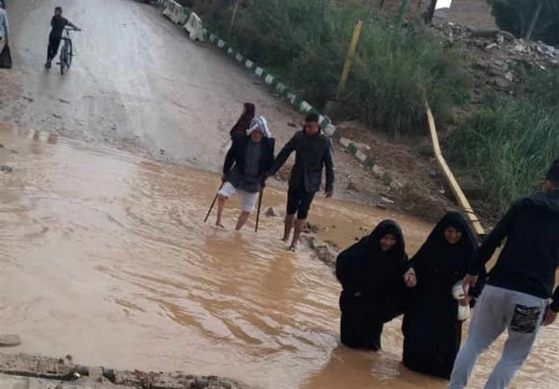 خوزستان| سیل «پل الغدیر» شهرستان باوی را زیر آب برد
