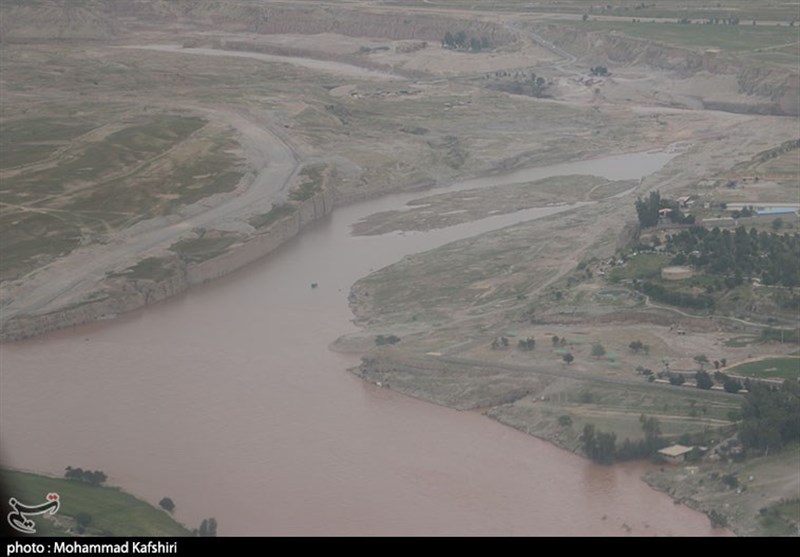 خوزستان| تصاویر هوایی از سیلاب و طغیان رودخانه دز در شهرستان دزفول