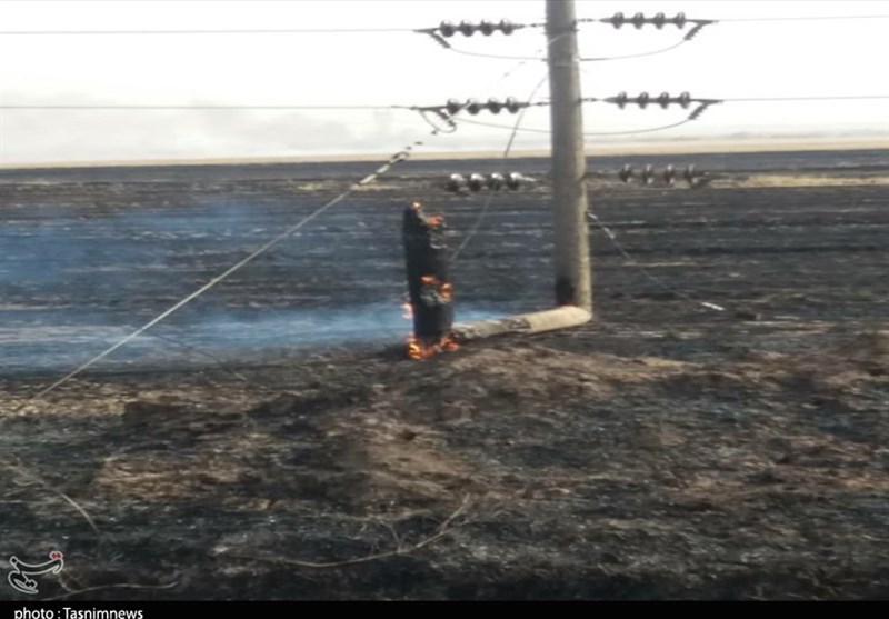 آتش‌سوزی در مزارع کشاورزی زیدون/11 پایه‌ برق آتش گرفت+تصاویر