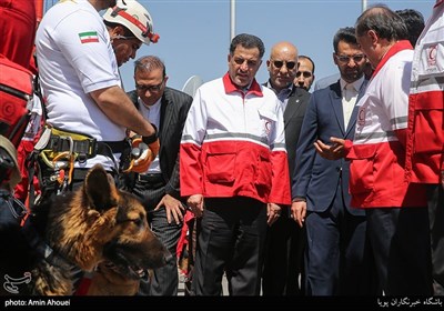 بازدید محمدجواد آذری جهرمی وزیر ارتباطات از سگ های آموزش دیده جمعیت هلال احمر