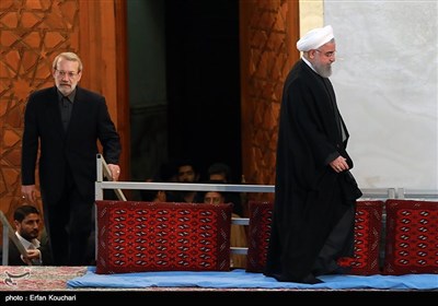 ورود حسن روحانی رئیس جهمور و علی لاریجانی رئیس مجلس شورای اسلامی به مراسم سی امین سالگرد ارتحال امام خمینی(ره) 