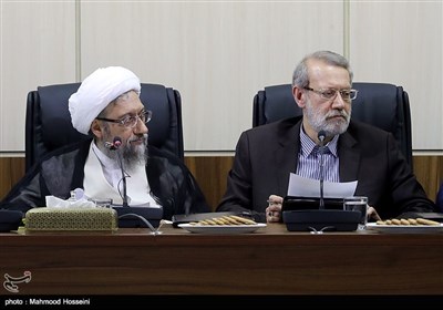 آیت الله آملی لاریجانی رئیس مجمع و علی لاریجانی رئیس مجلس در جلسه مجمع تشخیص مصلحت نظام