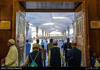 Muslims at Masjid Al-Nabawi during Hajj Rituals 