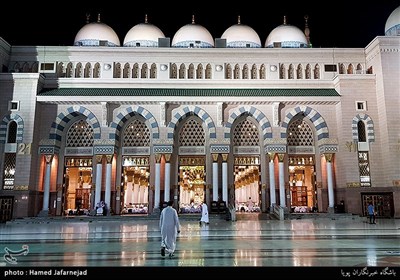 Muslims at Masjid Al-Nabawi during Hajj Rituals 