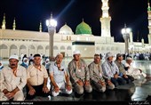 Muslims at Masjid Al-Nabawi during Hajj Rituals 