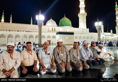 Muslims at Masjid Al-Nabawi during Hajj Rituals 