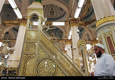 Muslims at Masjid Al-Nabawi during Hajj Rituals 