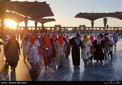 Muslims at Masjid Al-Nabawi during Hajj Rituals 