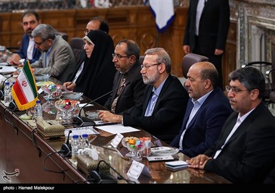 علی لاریجانی رئیس مجلس شورای اسلامی و هیئت همراه در دیدار با رئیس مجلس سنای افغانستان
