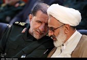 حجت الاسلام عبدالله حاجی صادقی نماینده ولی فقیه در سپاه و سردار محمد کوثری جانشین قرارگاه ثارالله در  نهمین جشنواره مالک اشتر فرماندهی کل سپاه 