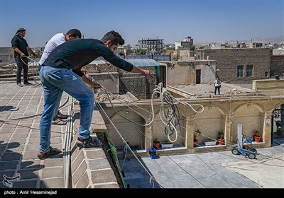 برپایی خیمه عزاداری اباعبدالله(ع) درصحن زیارتگاه امامزاده موسی مبرقع فرزند امام محمد تقی(ع)