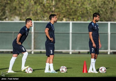 مسعود شجاعی، احسان حاج‌صفی و ووریا غفوری در تمرین تیم ملی فوتبال 