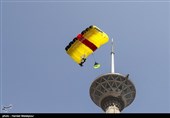 Iranian Military Commandoes Parachute from Milad Tower